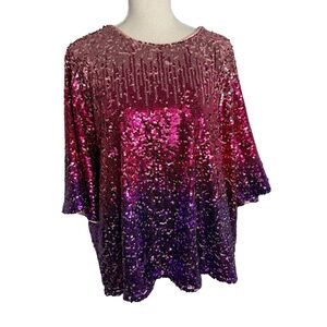 ModCloth 3X Sequin Ombré Top pink purple Swifty Lover glam event‎ disco nightout